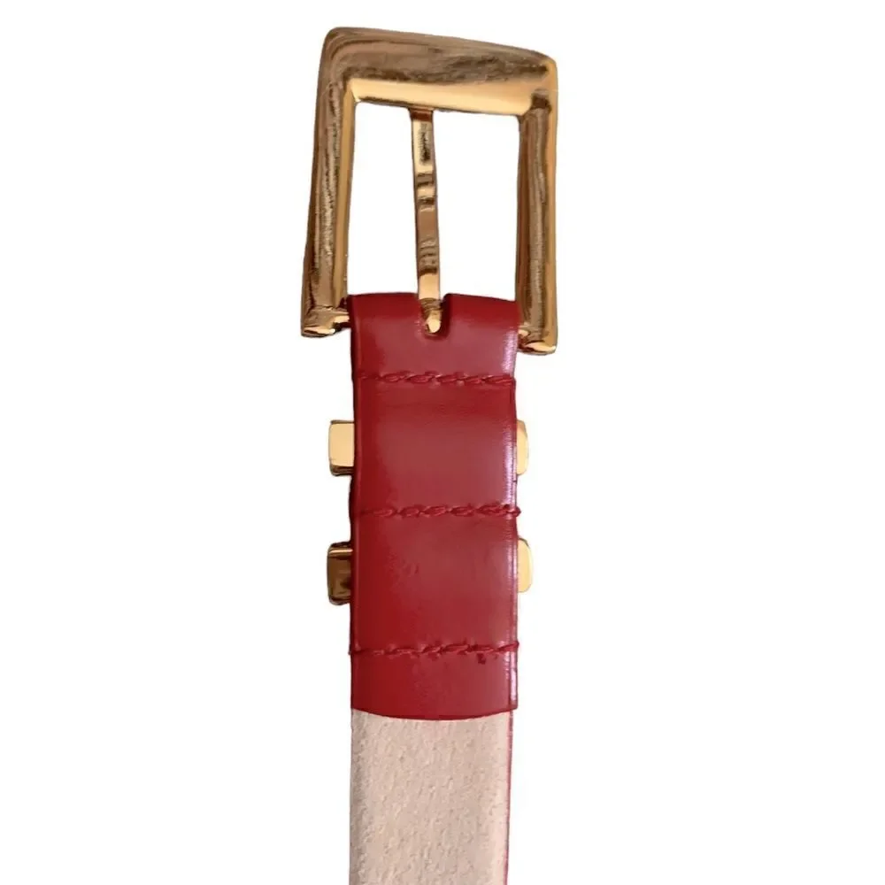 Perry Ellis Red & Gold Leather Belt Size XL